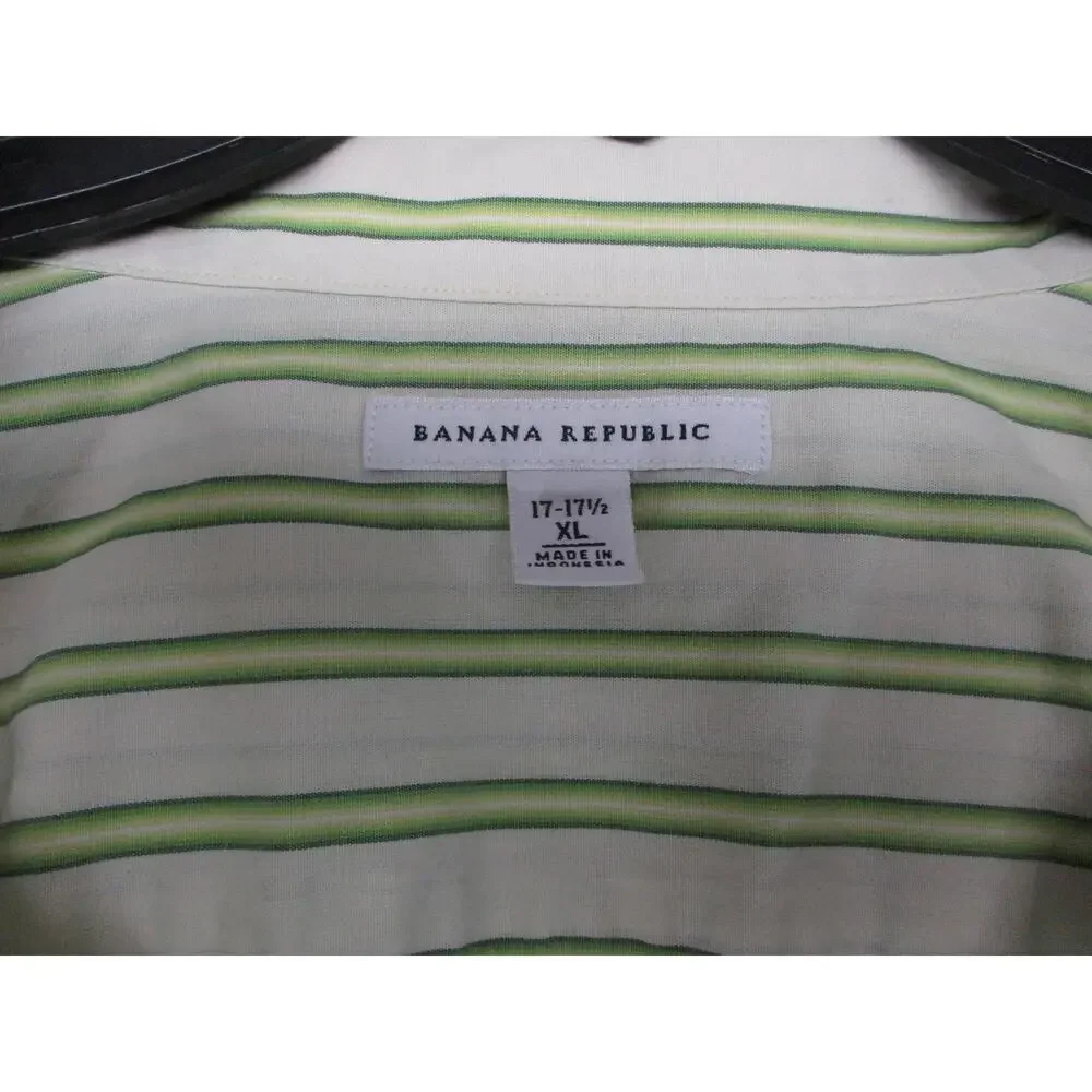 Banana Republic Green Striped Classic Timeless Buttonup Shirt‎ Size 17-17½ XL
